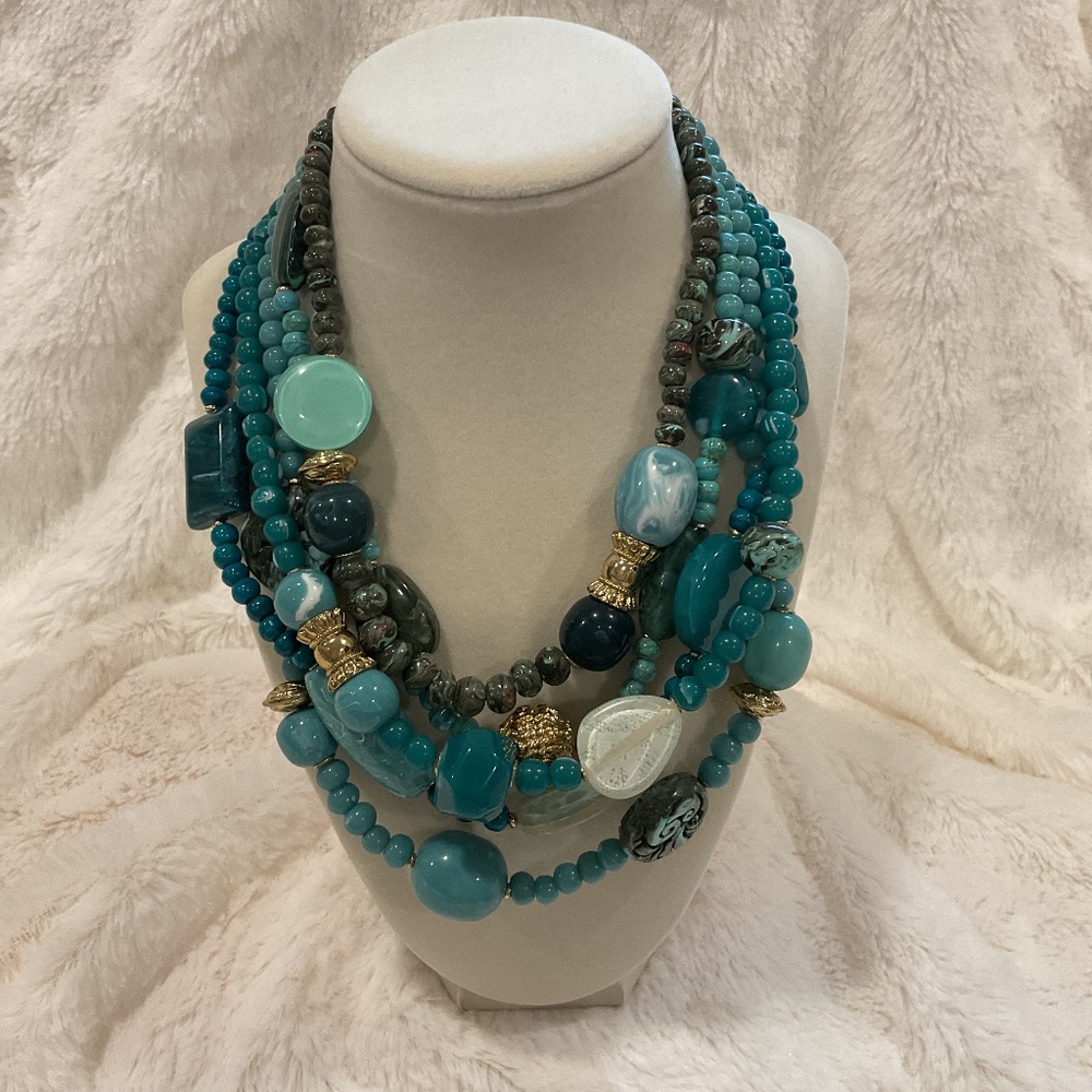 Chico’s Turquoise and Gold Multi Strand Necklace